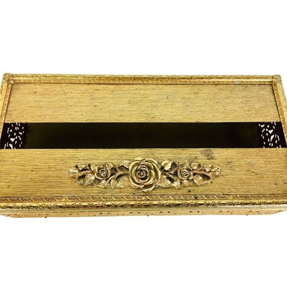 Vintage Hollywood Regency Gold Filigree Tissue Box Holder Baroque Rococo - Picture 7 of 12
